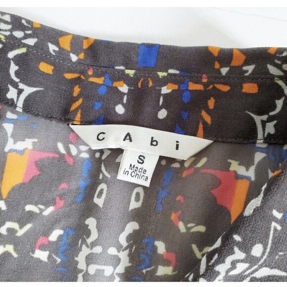 CAbi Womens Chiffon Semi Sheer Button Up Front Shirt Festival Geometric Sz Small - Picture 7 of 8